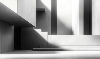 Obraz premium Abstract render of geometric urban forms with bold lines and shadows, modern architecture, 3D illustration