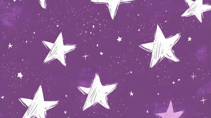 White Stars on Purple Background, Abstract Image, Texture, Pattern Background, Wallpaper, Cover and Screen for Smartphone, PC, Laptop, 9:16 and 16:9 Format