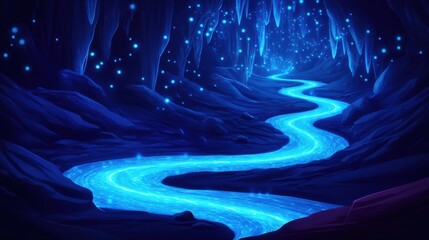 Enchanted Winding River in a Mystic Cave