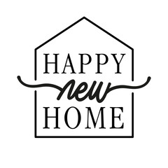Happy new home congratulations message, new homeowner move-in greeting design.