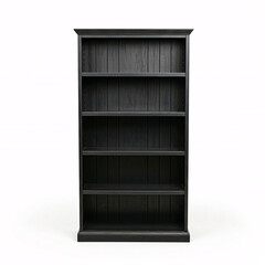 empty black wooden bookshelf on white background