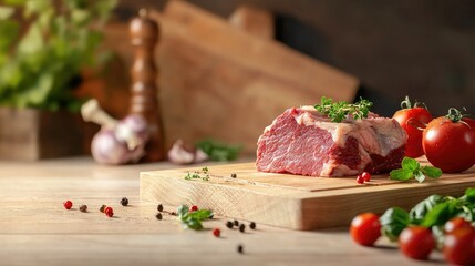 Fresh Beef Cut on Wooden Butcher Block Surface