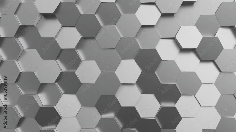 Aufkleber Abstract moving metallic hexagonal structure. Bee hive grid blocks. 3d render animation loop