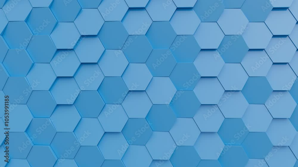 Aufkleber Abstract moving blue shiny hexagonal structure. Bee hive grid blocks. 3d render animation loop