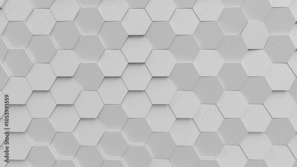 Aufkleber Abstract moving white hexagonal structure. Bee hive grid blocks. 3d render animation loop