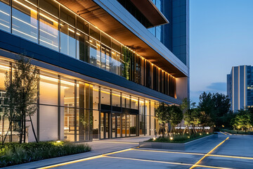 Fototapeta premium Modern Office Building Entrance at Night