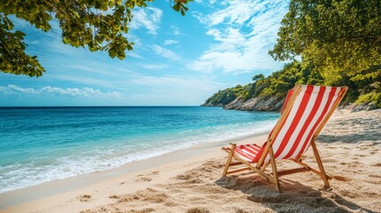 Beach Chair with American Flag by the Shore