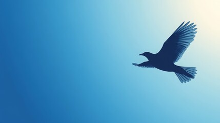 Obraz premium Silhouette of a bird in flight against a gradient blue sky.