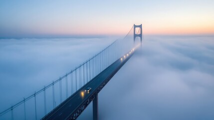 Bridge Disappearing into Fog at Sunrise