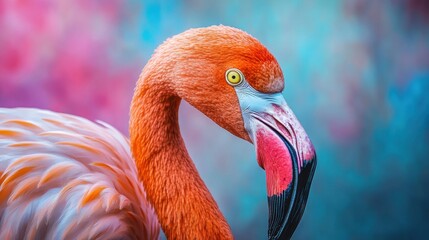 Vivid flamingo oil painting, bold colors on textured canvas, capturing depth and artistry.