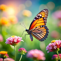 Obraz premium beautiful butterfly flying around flower