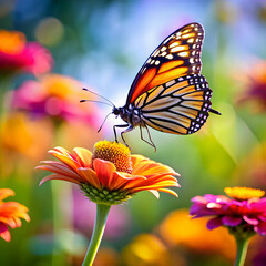 beautiful butterfly flying around flower