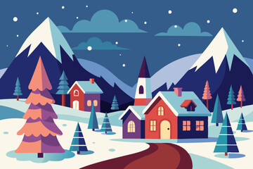 Christmas village in vintage style vector illustration