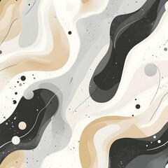 Obraz premium Abstract background with black, white, grey and beige swirls and dots.