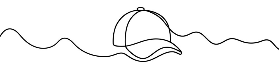 Continuous line drawing of baseball cap. One line drawing of a baseball cap. Vector illustration.
