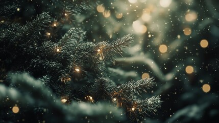 Frosted Pine Branches with Holiday Lights