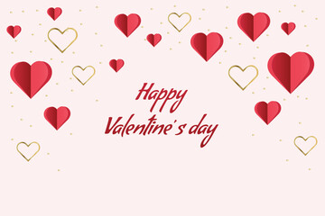 A Valentine Day card with red hearts, gold outlines, and Happy Valentines day text on a light background.
