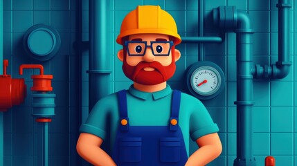 Bright Cartoon Factory With Colorful Pipes and Valves