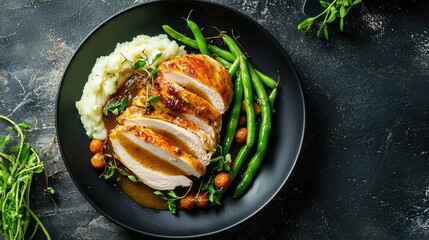 Sliced Turkey with Gravy and Mashed Potatoes