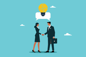 Dialogue of Innovation, Business Handshake with a Lightbulb Connection