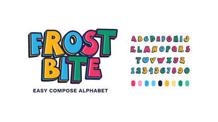 Frost Bite: Stylish typography composite alphabet. Easy use design font. Vector display letters suitable for poster headlines, magazines, food shops, snacks, appealing to children and teenagers