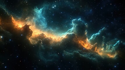 Obraz premium Colorful cosmic nebula with bright stars and swirling clouds.