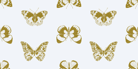 Seamless pattern of golden butterflies silhouettes, vector background,wallpaper, textile, paper, fabric