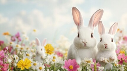 Obraz premium Playful Bunnies in a Colorful Meadow