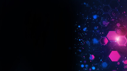 Abstract big data visualization and big data connection dark background with copy space. Cyber technology, artificial intelligence AI technology glowing technological background.