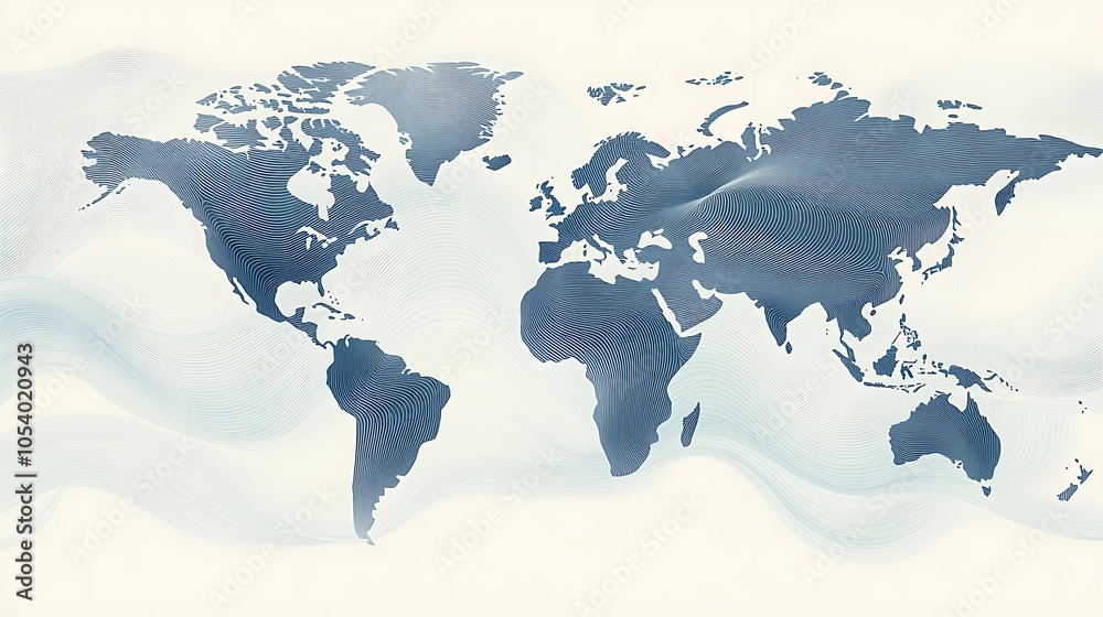 Poster abstract world map with wave-like background.