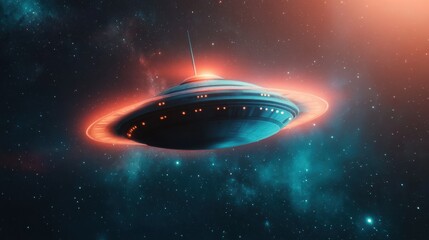 Obraz premium Cartoon Spaceship with Little Antennas in Space