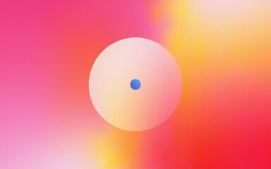 Minimalist abstract background with white circle and blue dot on pink and yellow gradient   