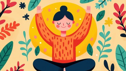 Fototapeta premium Colorful Cartoon Yogi in Sun Salutation Pose