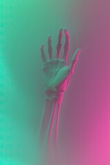 Obraz premium Artistic representation of a human skeleton hand in vibrant colors.