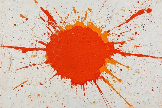 Bold orange and red paint splatter on a white background, evoking energy and brightness.