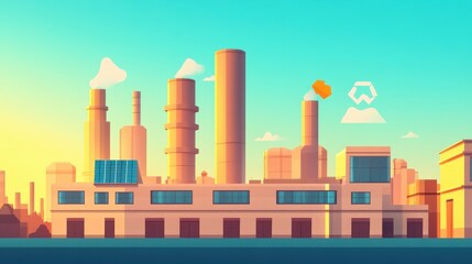 Fototapeta premium Cheerful Cartoon Petrochemical Plant Scene