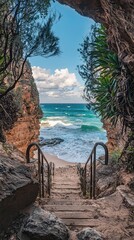 Fototapeta premium Coastal Staircase Leading to Stunning Beach View