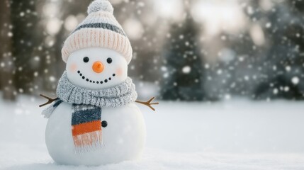 Obraz premium Cheerful Snowman with Carrot Nose in Winter Setting