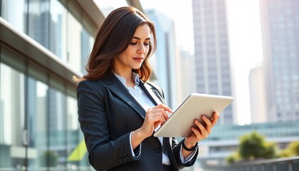 Fototapeta premium Businesswoman Tracking Financial Growth with Digital Tablet