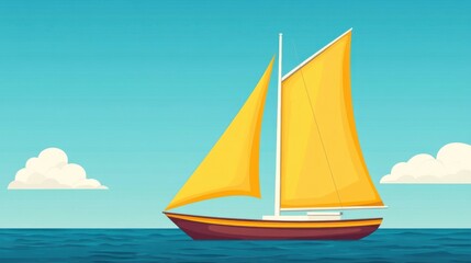 Fototapeta premium Vibrant Sailboat with Billowing Yellow Sails on Calm Water