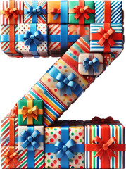 Fototapeta premium Festive Gift Wrap Alphabet letter Z with Colorful Bows