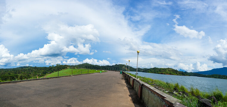 A beautiful panoramic scenery from the Banasura sagar dam in Western Ghats, Wayanad, Kerala. It is the second largest earthern dam in Asia.
