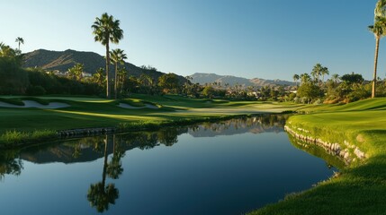 Obraz premium Serene Water Reflection at Golf Club Landscape