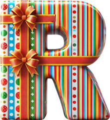 Obraz premium Festive Gift Wrap Alphabet letter R with Colorful Bows