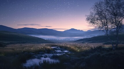 Fototapeta premium Serene Twilight Landscape with Stars