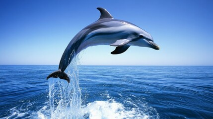 Fototapeta premium Dolphin Jumping Above Beautiful Ocean Waves