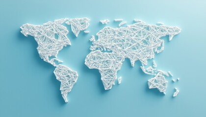 Global business network, interconnected world map, 3D illustration