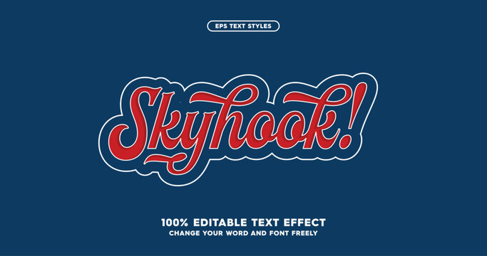 Skyhook: A stylish baseball-inspired font effect. Fully editable text for a dynamic and sporty look. American baseball club colors.