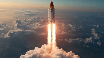 Cartoon Rocket Blasting Off into the Sky