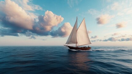 Fototapeta premium Sailboat with Large Sails Cutting Through Water